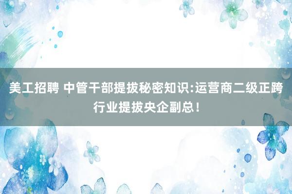 美工招聘 中管干部提拔秘密知识:运营商二级正跨行业提拔央企副总！